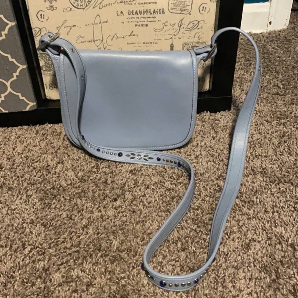 Baby blue cross body coach purse